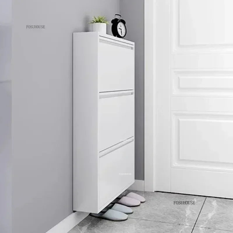 Narrow Shoe Rack Home Aesthetic Living Room Furniture Tilted Vertical Wooden Storage Hallway Shoe Cabinets n