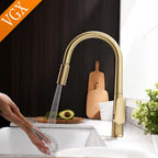 VGX Filter Water Kitchen Faucet Dual Spout Pure Drinking Water Tap Pull Out Kitchen Sink Mixer Faucet Gourmet Brass Crane Gold