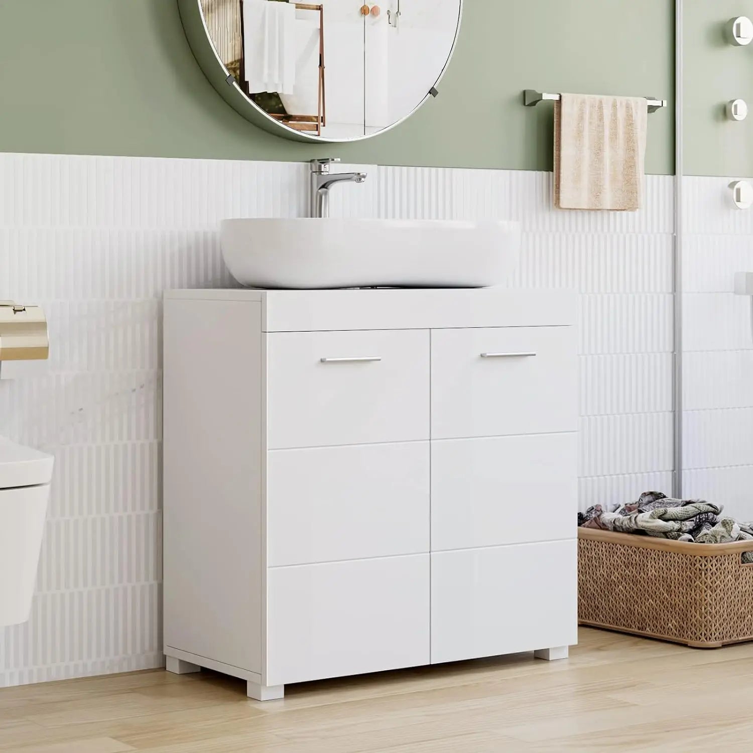 Getone washbasin Under wardrobe wardrobe White Bathroom wardrobe For bathroom, With 2 Doors 2 Trays, White, 60x31x60cm