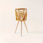 1pcs Indoor Woven Rattan Flower Stand Living Room Openwork Plant Basket Bamboo Woven Hanging Planter for Balcony Home Decor