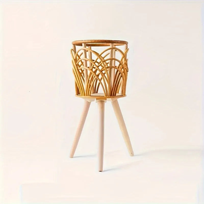 1pcs Indoor Woven Rattan Flower Stand Living Room Openwork Plant Basket Bamboo Woven Hanging Planter for Balcony Home Decor