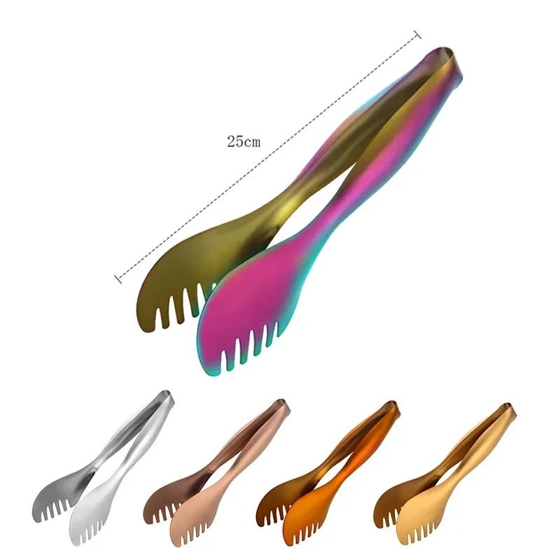 Kitchen Utensils, 1Pc Stainless Steel Food Tongs, Golden Bread Clamp, Salad Clip, Baking Pastry, BBQ Buffet Tongs, Cook