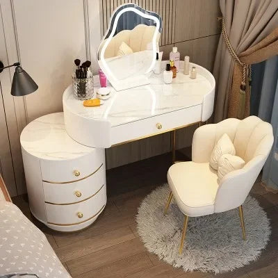 Pink White Vanity Table Women Luxury Nail European Big Stool Study Dressing Table Organizer Mesa De Maquillaje Home Furniture