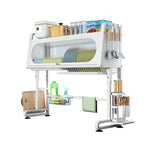 Sink storage rack with cabinet door flip cover, kitchen dish drain rack, storage rack, adjustable dustproof bowl tray