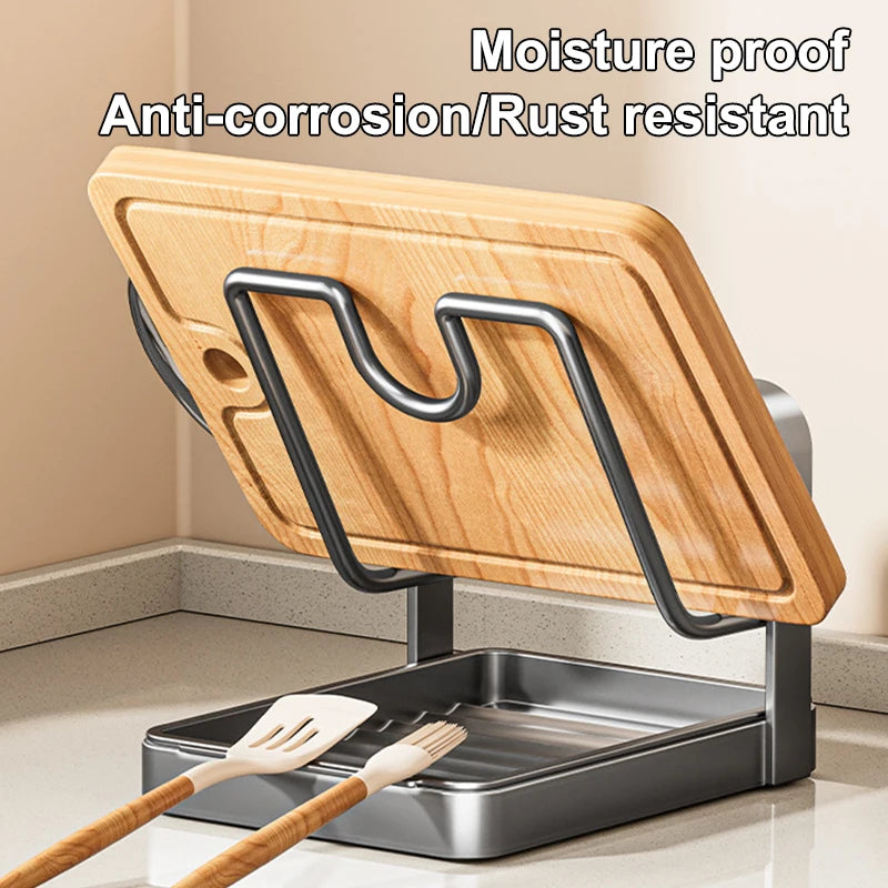Kitchen Pot Lid Storage Rack, Multifunctional Stainless Steel Pot And Pan Organizer With Removable Drip Tray, Spatula Holder