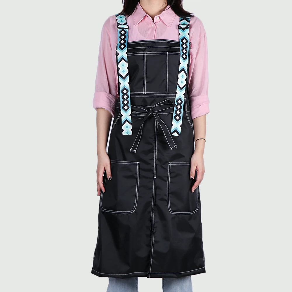 New Trendy Aprons Waterproof Oil Resistant 2 Bags Bibs Coffee Shop Hairdresser Slit Overall Chef Adjustable Nail Salon Apron