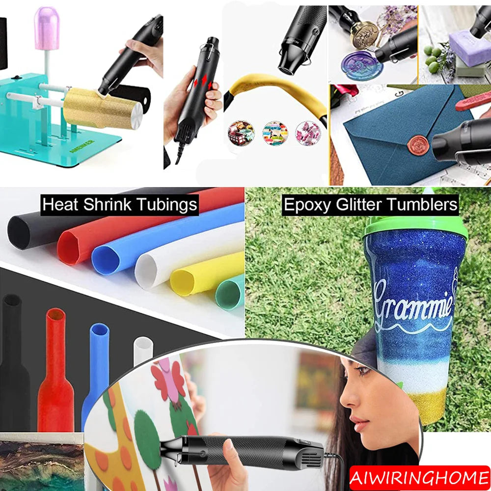 300W Electrical Mini Heat Gun Handheld Hot Air Gun with 280PCS Heat Shrink Butt for DIY Craft Embossing Shrink Wrapping PVC
