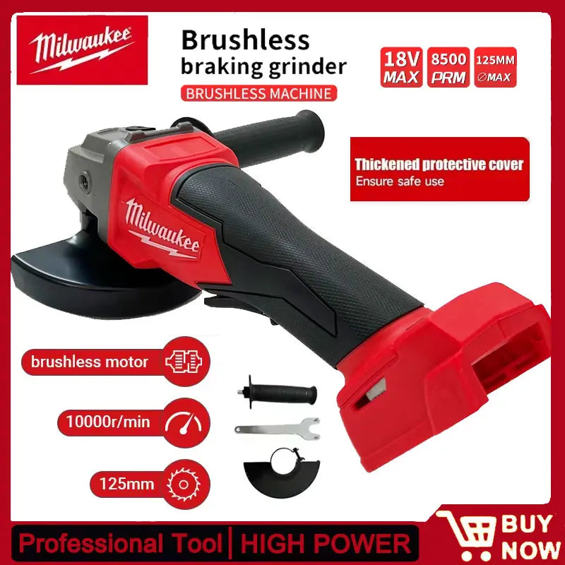 Milwaukee 125mm High Power Brushless Angle Grinder Electric Wireless Polishing Variable Speed Cutting Cutting Power Tool