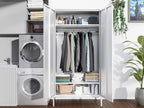 71 Inches White Metal Wardrobe Cabinet with Hanging Rod, Metal Armoire Wardrobe Closet with Doors for Bedroom, Office.