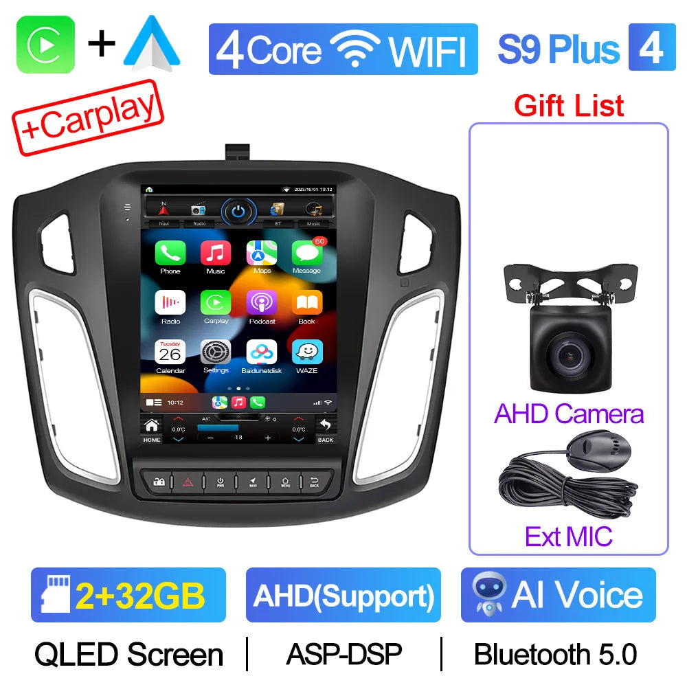 CAIXI GX9 Car Radio Multimedia Player for Ford Focus 3 Mk 3 2011 - 2019 Android 12 2din Carplay Auto Stereo GPS Vertical Tesla