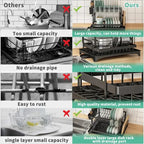 2-Tier Kitchen Dish Drainer Rack – Heavy-Duty Metal with Drip Tray, Protects Countertop & Holds More Dishes