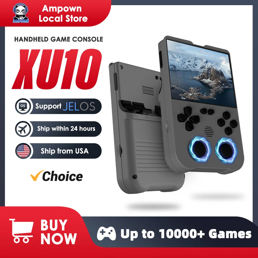 Ampown XU10 Handheld Game Console 3.5" IPS Screen 3000mAh Battery Linux System Built-in Retro Games Portable Video Game Console