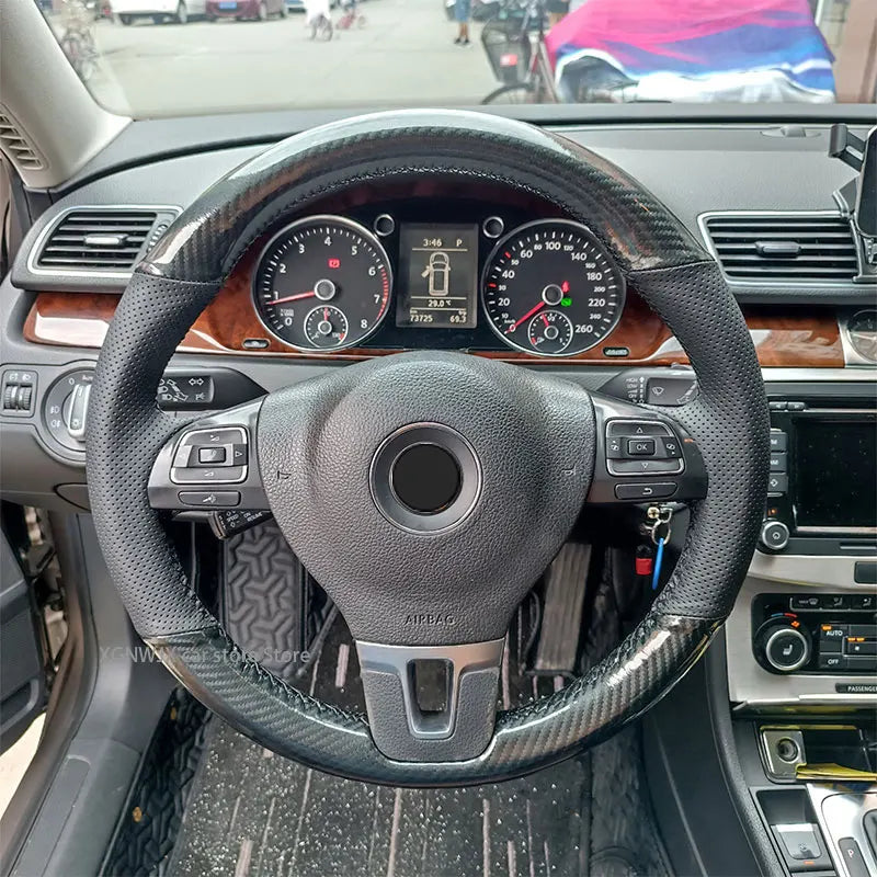Custome Car Steering Wheel Cover For Volkswagen Golf 6 VW Jetta Sagitar 2014 Style Suede Leather Carbon Pattern Leather 2 Style