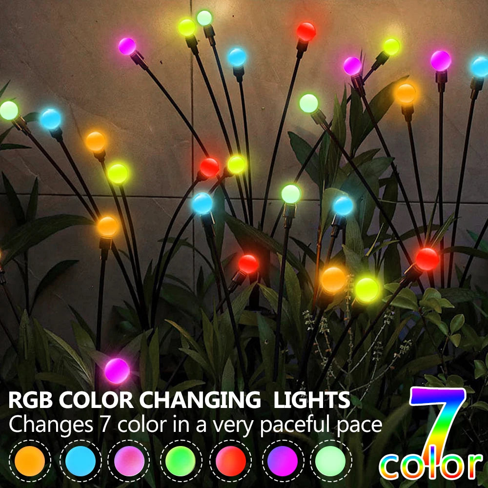 LED Firefly Light Warm White RGB Solar Powered Swaying Lights Outdoor Waterproof Fairy Garden Light for Yard Patio Decoration