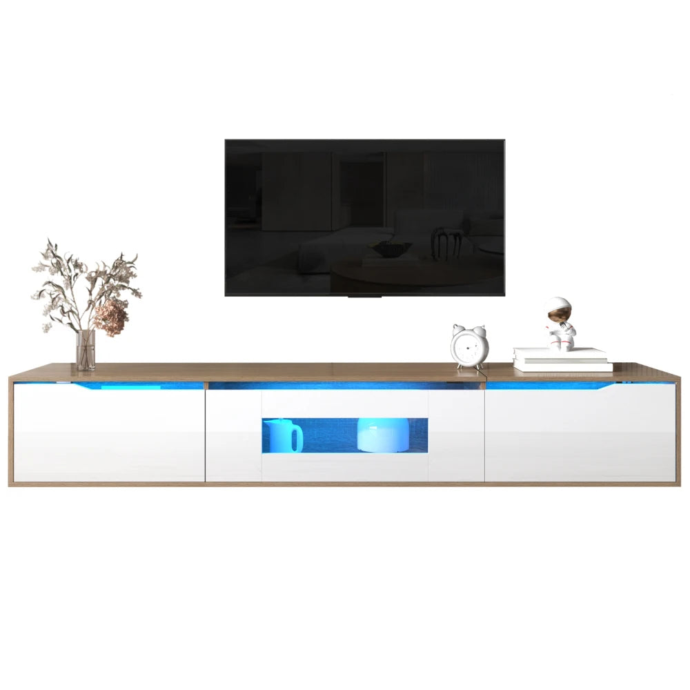 Modern TV Cabinet, High Gloss TV Stand, Color Matching To Black and White, with Color Changing LED Lighting, for Living Room