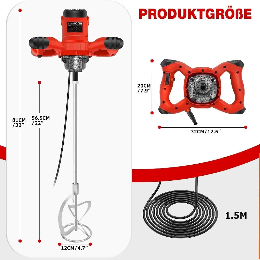 New Handheld Paint Concrete Mixer Machine Paddle Mixer Adjustable 6Speed Stirrer Electric Mix Stirring Tool M14 Mixing Rod 2800W