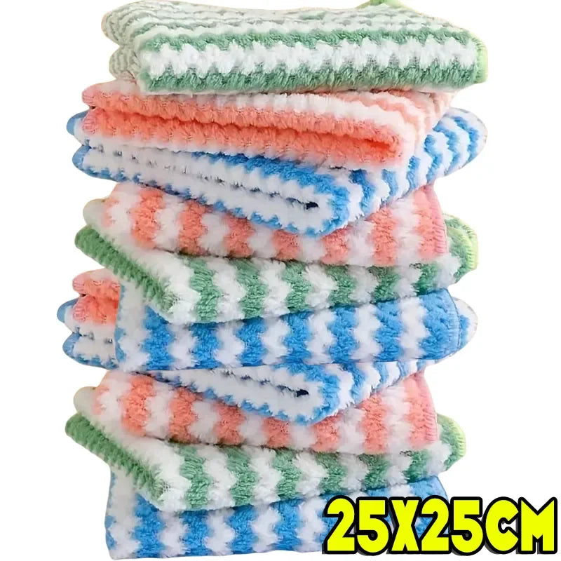 Microfiber Cleaning Cloth Velvet Thickened Dishcloths High Absorbent Scouring Kitchen Washing Dish Rags Household Wipe Towels