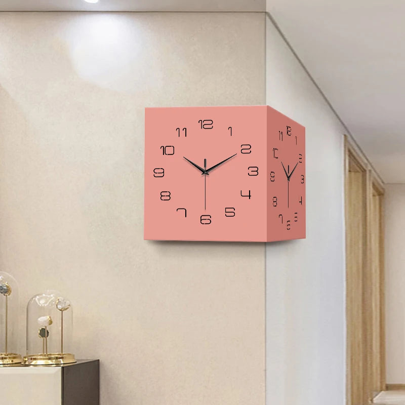 Double-Sided Wall Corner Clock - Muted Quartz Home Decor
