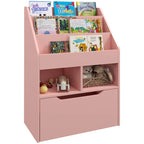 Homcom Children's Bookshelf with 3 Compartments 2 Cubes Drawer and Wheels