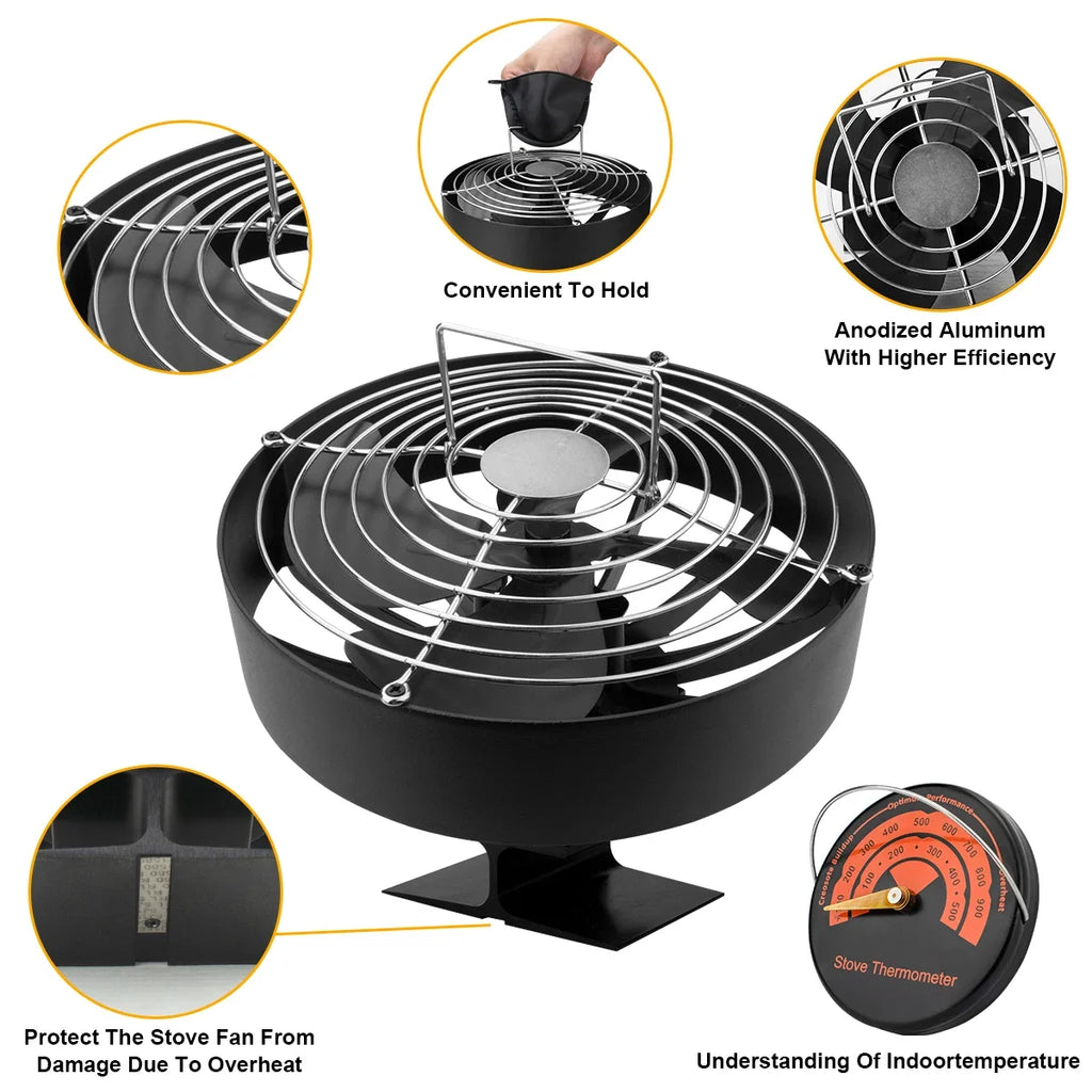 4 Blades Stove Fan Heat Powered Fireplace Fan Log Wood Burner Eco-fan Quiet Fireplace Fan Home Winter Warm Heat Distribution무동력팬