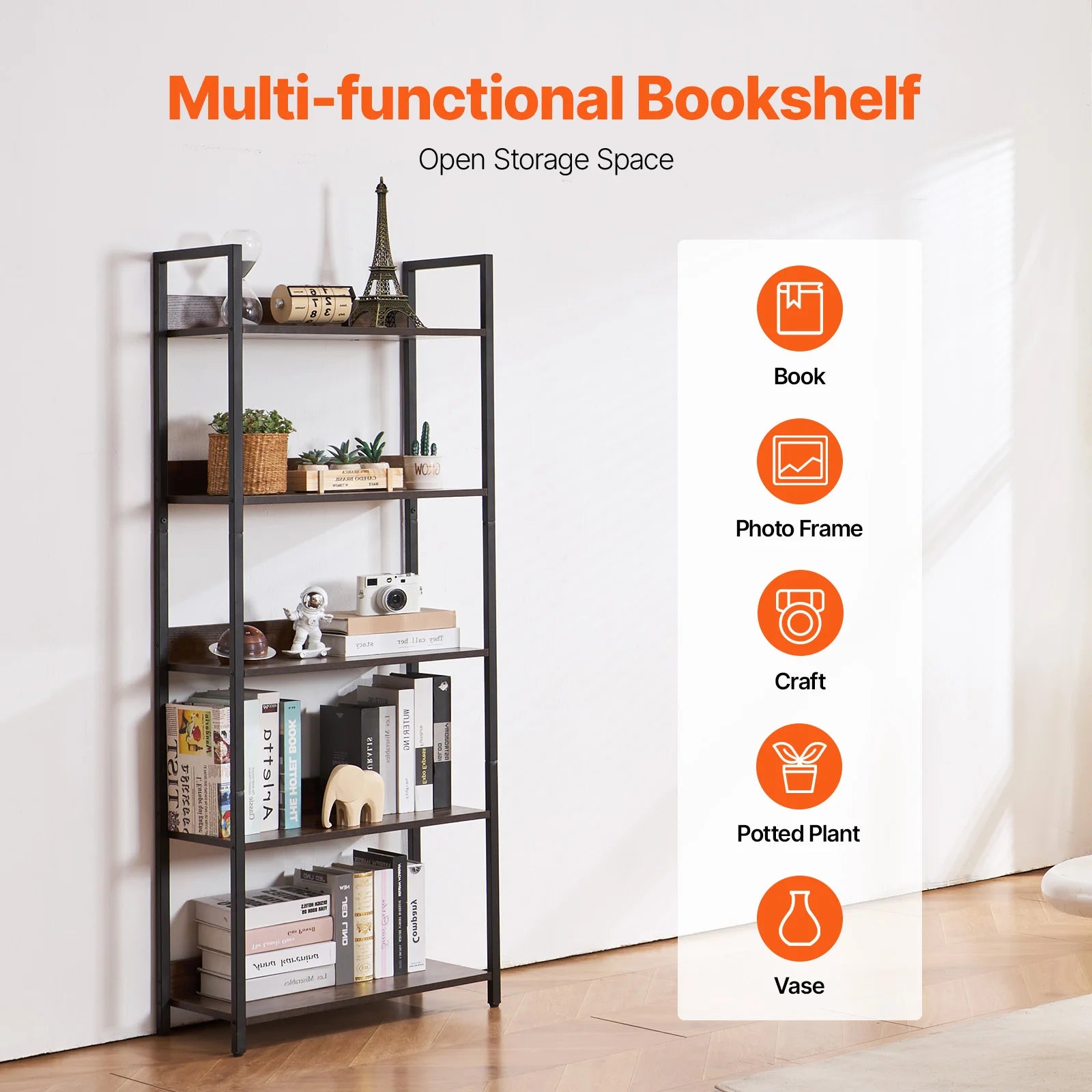 SucceBuy Metal Bookshelf 3-14-Tier Tall Industrial Bookshelf Vintage Display Storage Bookcase with Open Shelves for Home Office