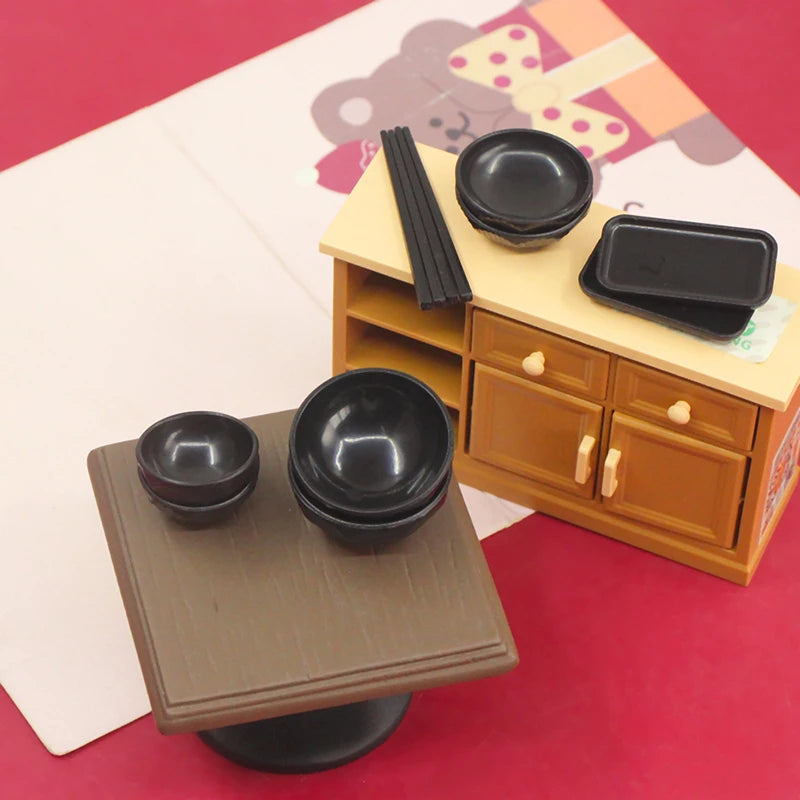 Decorative Toy 1:6 Dinner Plate, Bowl, Chopsticks, Tray for Dollhouse Kitchen: Miniature Model Set