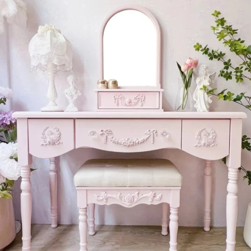 Girls Wood Modern Vanity Table Storage Mirror Drawers Luxury Bedroom Dressers Space Saving Penteadeira Quarto Furniture Home