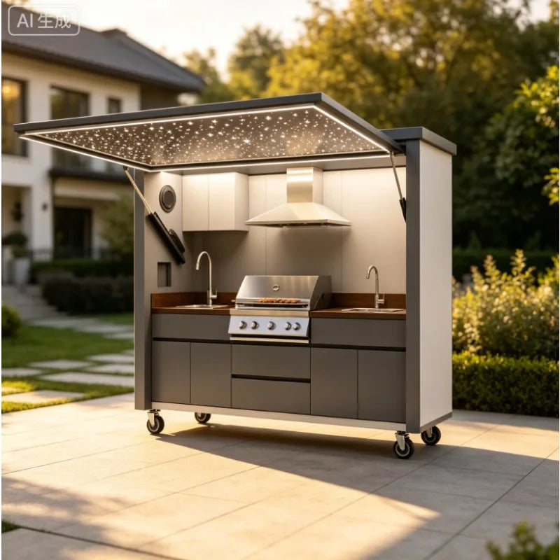Customized Outdoor BBQ Kitchen Cabinets Island Luxury Modular Stainless Steel Outdoor Kitchens Furniture Garden BBQ