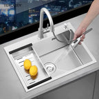 Stainless Steel Kitchen Sink Farm House Above Counter Undermounter Single Bowel Wash Basin with Faucet Drain Kitchen Accessories