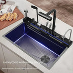 Large Single Slot Kitchen 304 Stainless Steel Waterfall Sink,  Digital Display Embossed Washing Basin Household  washing Sink