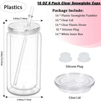16 oz Plastic Snow Globe Tumbler, 16 Pack Double Wall Snowglobe Tumbler with Pre Drilled Hole, Plastic Mason Jar Cups Can for Sn