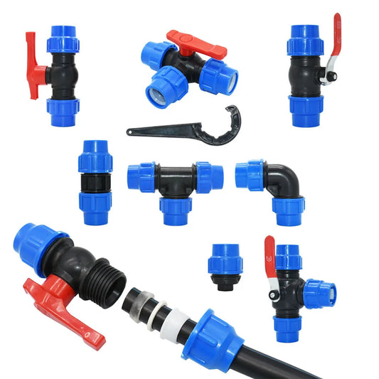 20/25/32/40/50/63mm PE Pipe Quick Connector Valve Tee Elbow Direct End plug Garden Tap Plastic Valve T-type Water Splitter