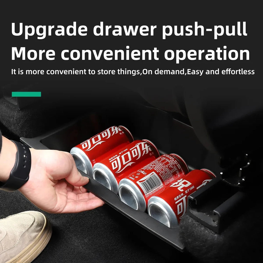For Tesla Model Y Juniper 2025 Front Rear Under Seat Storage Box Bins Center Console Organizer Hidden Drawer Travel Accessories