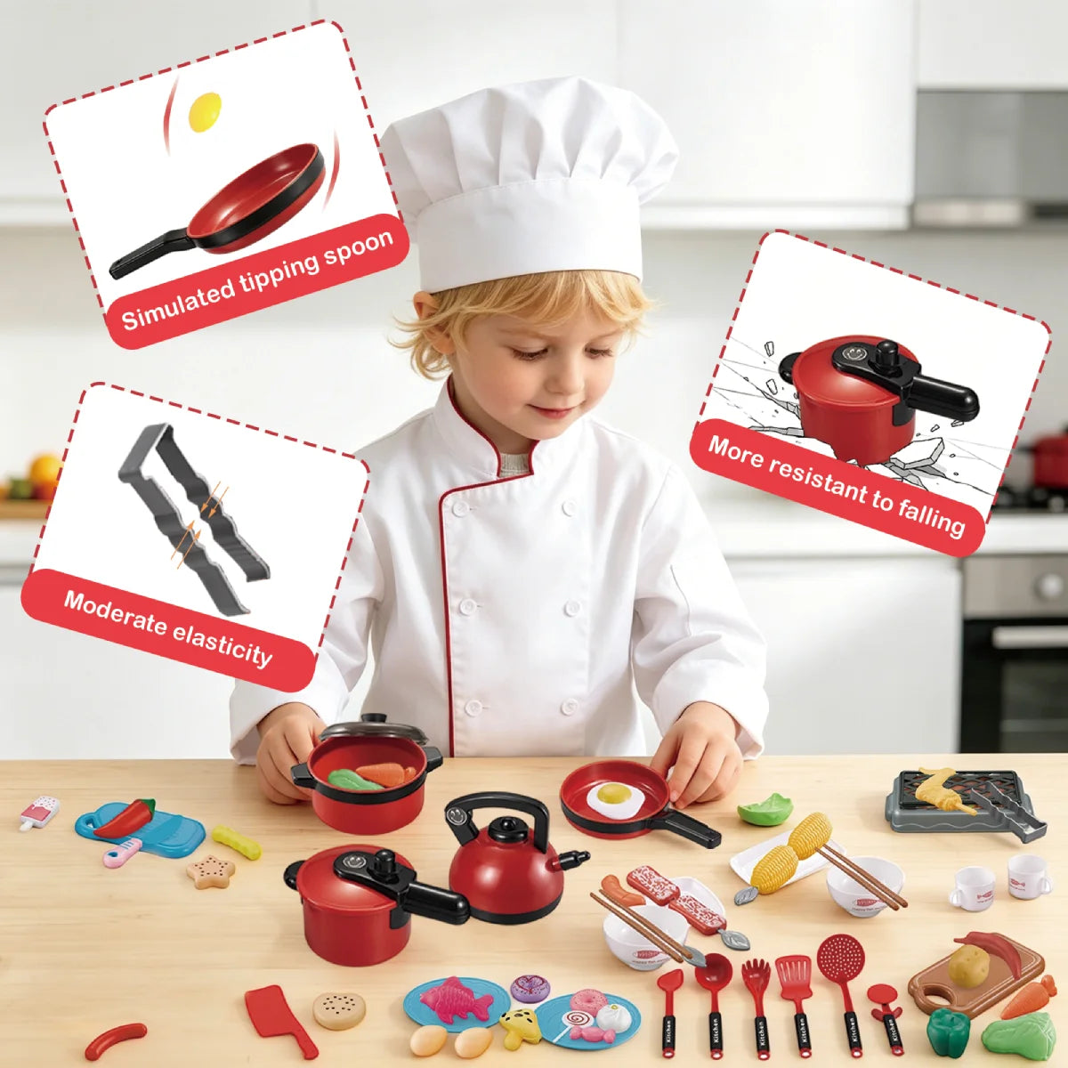Mini Kids Kitchen Toys Set Pretend Play Cooking Pots Pans Utensils with Play Food Educational Gift for Toddler Boys Girls 3+
