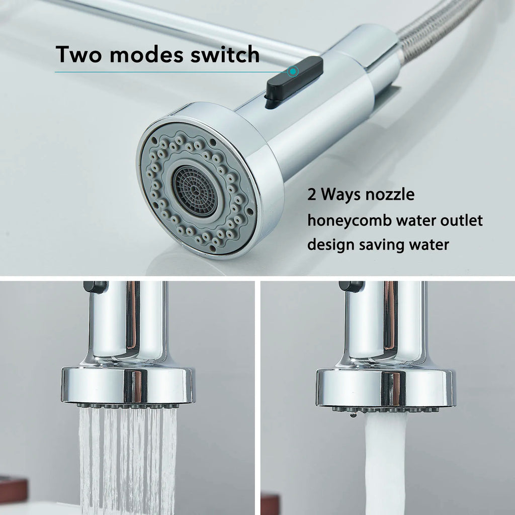 Hownifety Chrome Kitchen Sink Faucet Stainless Steel Hot and Cold Water Tap Deck Mounted Bathroom Gourmet Kitchen Crane