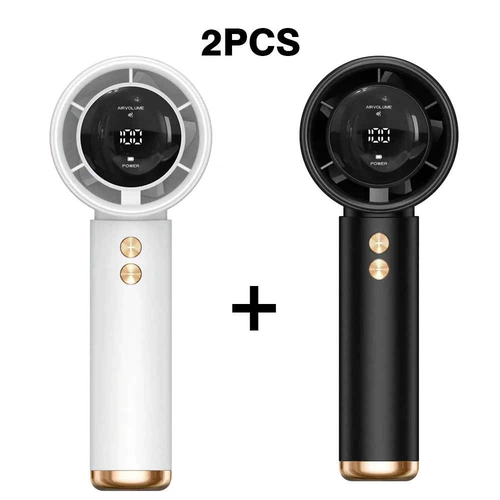 2 Pack 100-Speed Handheld Fan - USB Rechargeable Turbo Cooling with LED Display, Portable Mini Fan for Indoor/Outdoor & Office