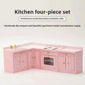Exquisite 1:12 Miniature Dollhouse Kitchen Cabinet and Sink Set  Cooking Table and Miniature Food Models Birch