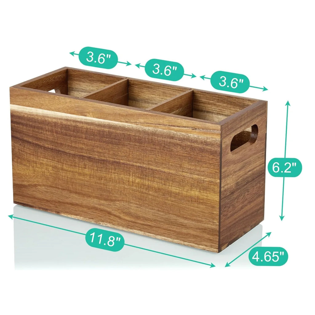 Wooden Silverware Holder Kitchen Utensil Caddy with 3 Compartments Cutlery Storage Organizer For Spoon Fork Holder Countertop