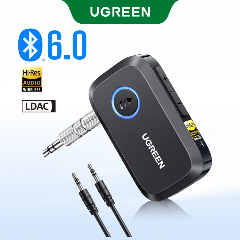 UGREEN Bluetooth 6.0 Receiver with LDAC, Hi-Res Wireless Audio Adapter 3.5mm AUX Receiver for Speakers/Wired Speakers/Stereo