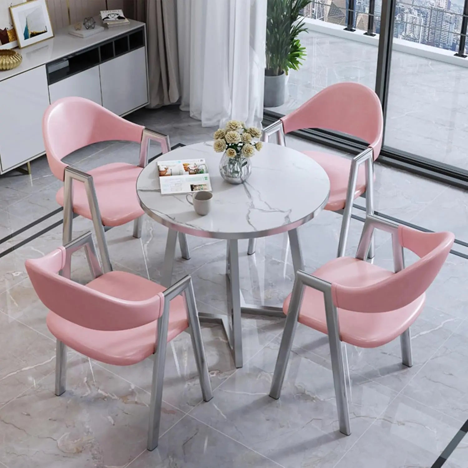 Modern Round Dining Table Set with 4 Chairs