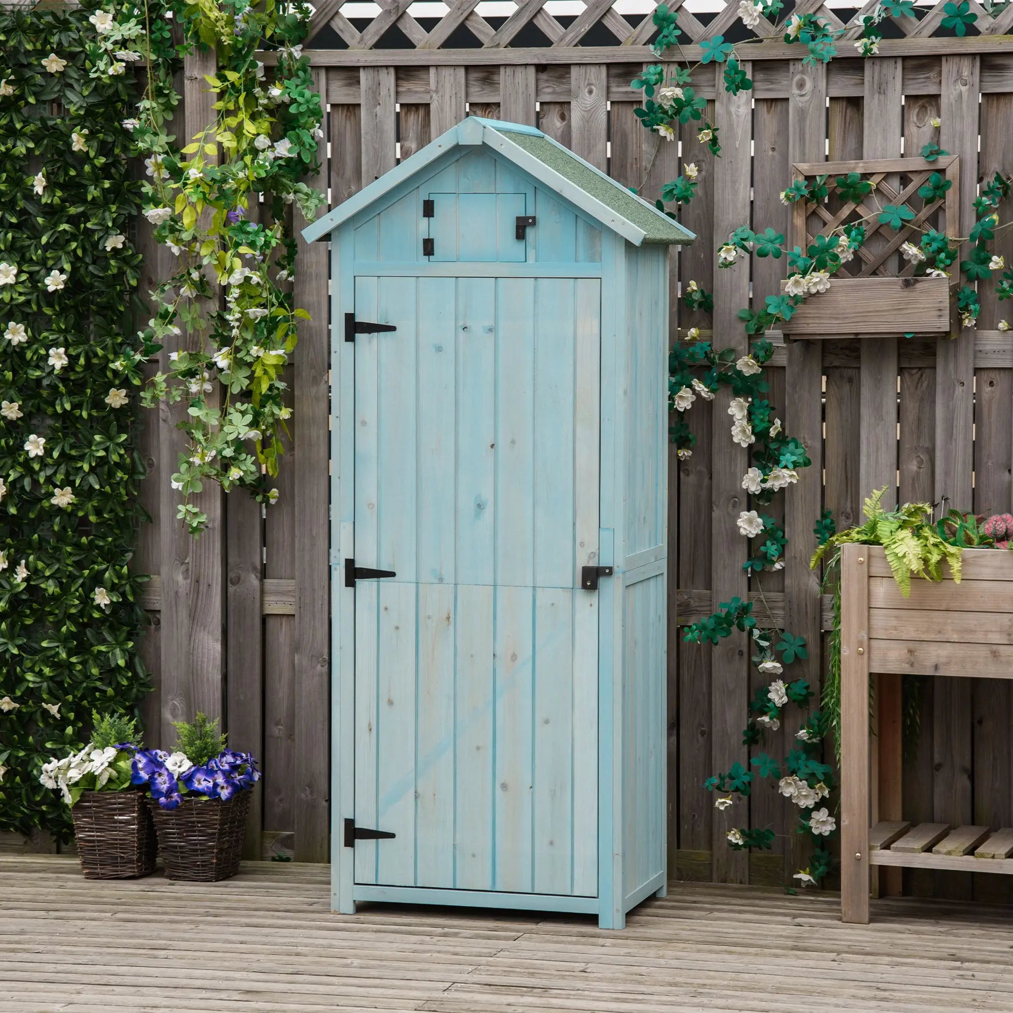 Garden Storage Shed 3 Shelves Tool House W/ Asphalt Roof 77 X 54 X 179 cm Blue