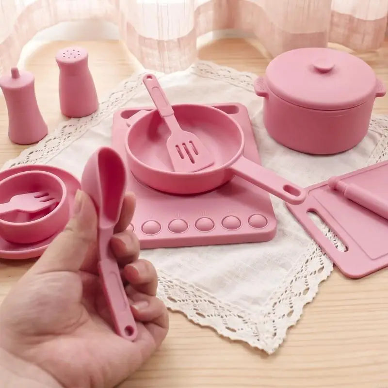 Kids Pretend Play Kitchen Toy Set With Realistic Cooking Utensils Soft Safe Silicone For Ages 3 And Up A2UB