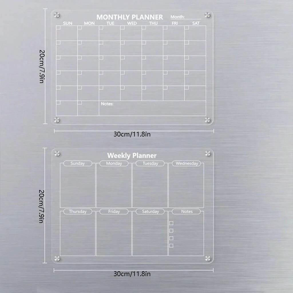 Magnetic Acrylic Calendar for Fridge Refrigerator Monthly Dry Erase Board Markers & Magnetic Pen Holder, Organic Glass Clea