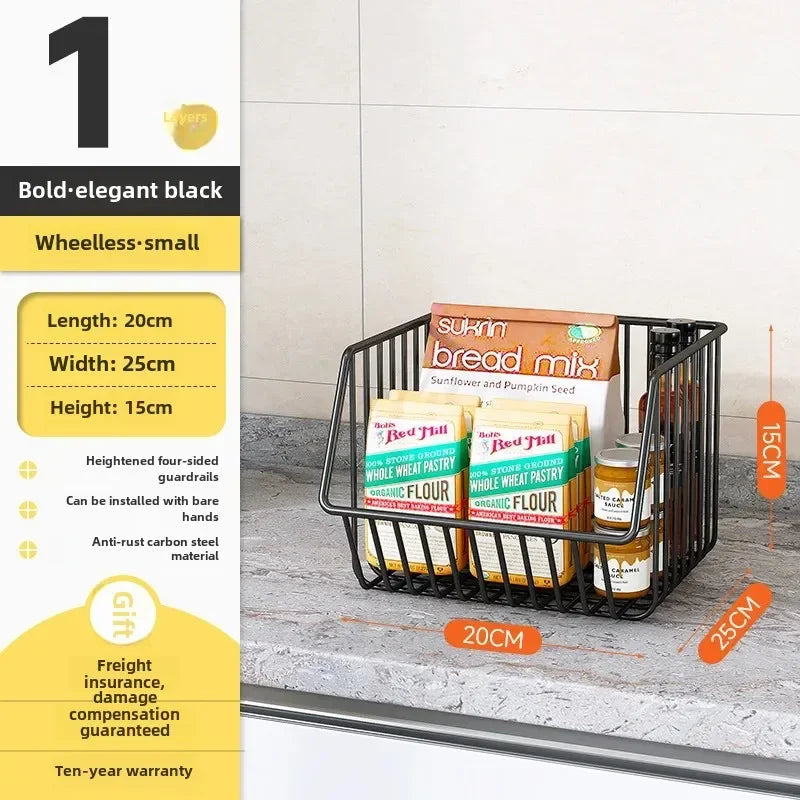 Kitchen Multi-Layer Storage Cart Floor Movable Shelf Fruit and Vegetable Basket Snack Toy Rack Adjustable Storage