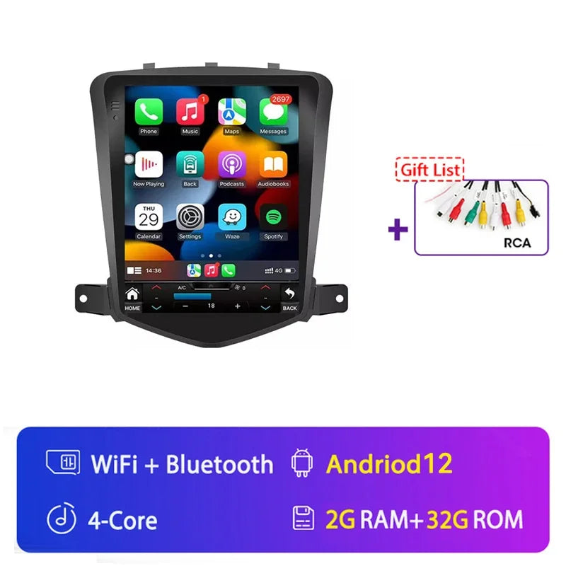 4G+64G Stereo Android 15 For Chevrolet Cruze J300 2008-2014 for Tesla Style Car 4G GPS Navi Player Radio Carplay 2 Din Autoraido