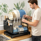 Multifunctional Countertop Dish Rack Kitchen Drain Storage Organizer with Cup Knife Chopsticks Holder New for Home Kitchen Use