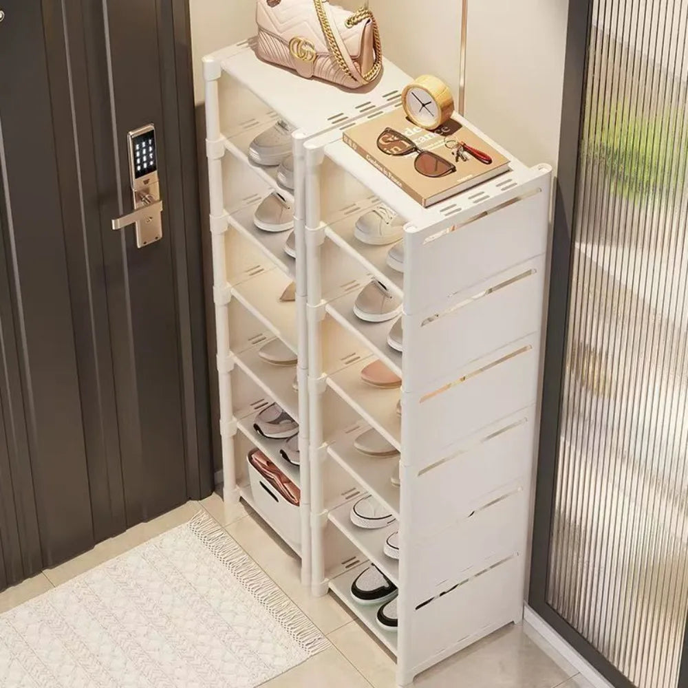 Household Metal Shoe Rack Multi-Layer Stackable Adjustable Simple Shoe Cabinet with Compartment Cloth for Wall Corner Entrance