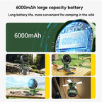 Eary Camping Solar Fan With 6000mAh Battery Powered Tent Camp Fan With