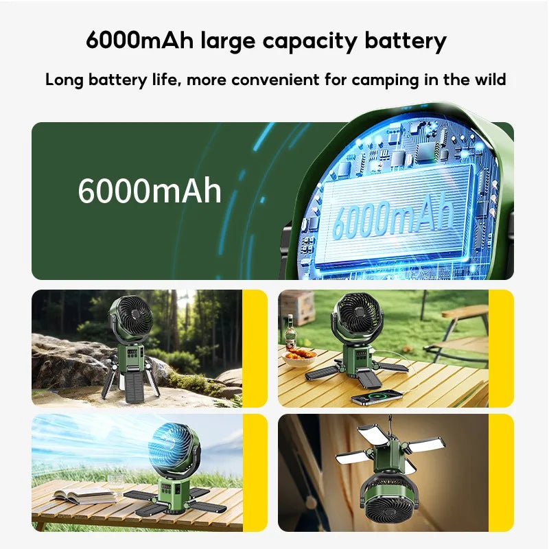 Eary Camping Solar Fan With 6000mAh Battery Powered Tent Camp Fan With