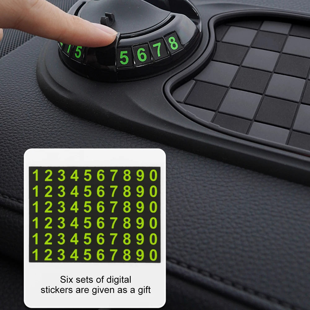 Car Dashboard Mat with Parking Number Plate Car Dash Grip Pad Anti-Shake Rotating Car Phone Holder Anti-Slip Car Accessories